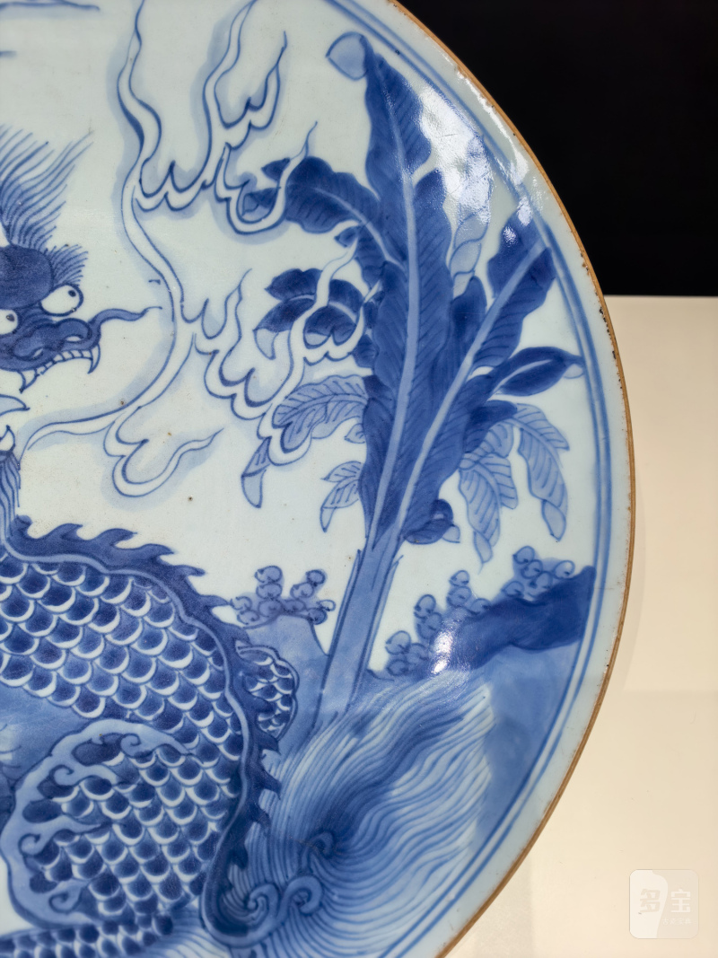 清顺治 青花麒麟芭蕉纹大盘 - 图3